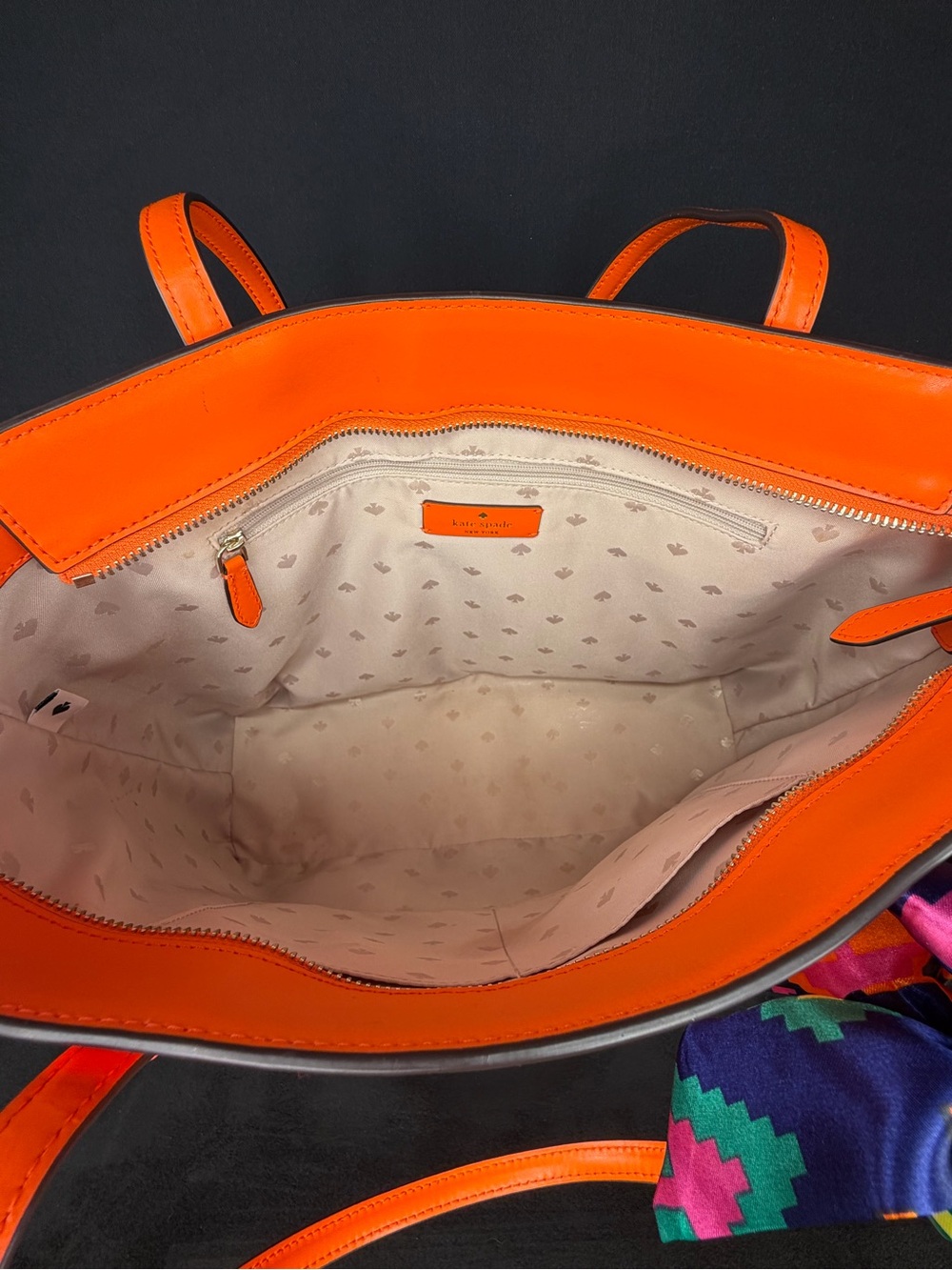 Kate Spade Orange Leather Tote Shoulder Bag Fall Halloween - Picture 7 of 9